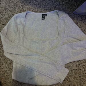 Gray Long Sleeve Square Neck Top